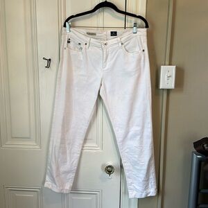 AG white Stevie jeans rolled cuff straight leg jeans